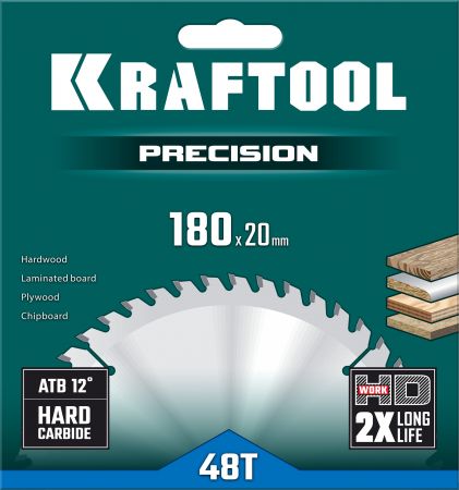 KRAFTOOL PRECISSION 180х20мм 48Т, диск пильный по дереву
