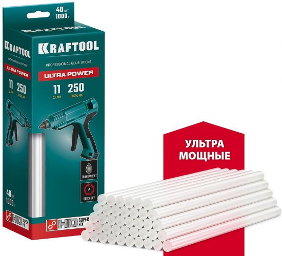 KRAFTOOL Ultra Power ультрамощные прозрачные клеевые стержни, d 11 x 250 мм (11-12 мм)  40 шт. 1 кг
