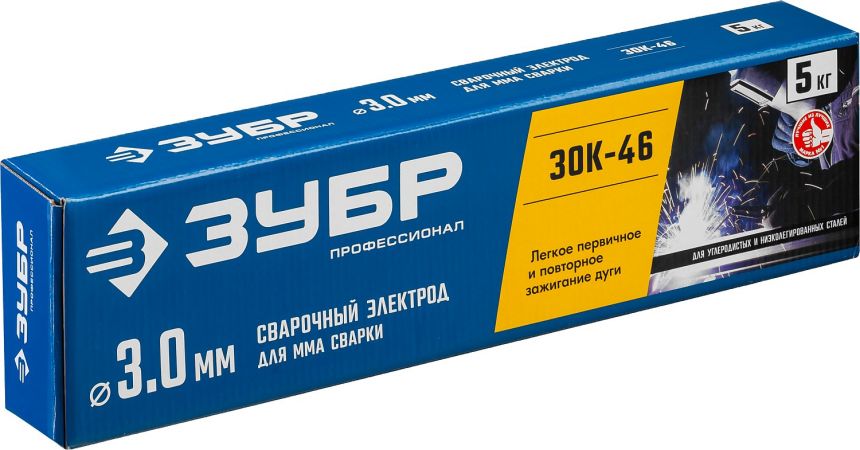 ЗУБР электрод сварочный ЗОК-46 с рутил-целлюлозным покрытием, для ММА сварки, d 3.0 х 350 мм, 5 кг в коробке, Профессионал.