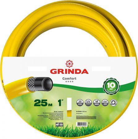 Шланг GRINDA COMFORT поливочный, 20 атм., армированный, 3-х слойный, 1"х25м Шланг GRINDA COMFORT поливочный, 20 атм., армированный, 3-х слойный, 1"х25м