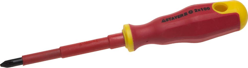 Отвертка STAYER PROFI ELECTRO диэлектрическая до 1000В, двухкомп рукоятка, PH № 2 х 100мм 