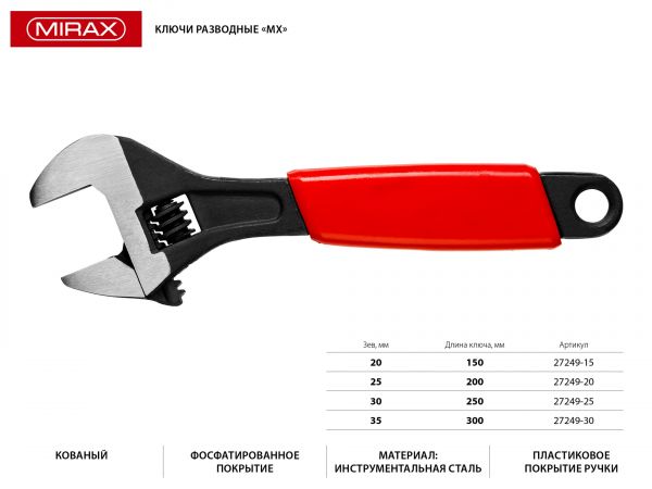 Ключ разводной МХ, 250 / 30 мм, MIRAX