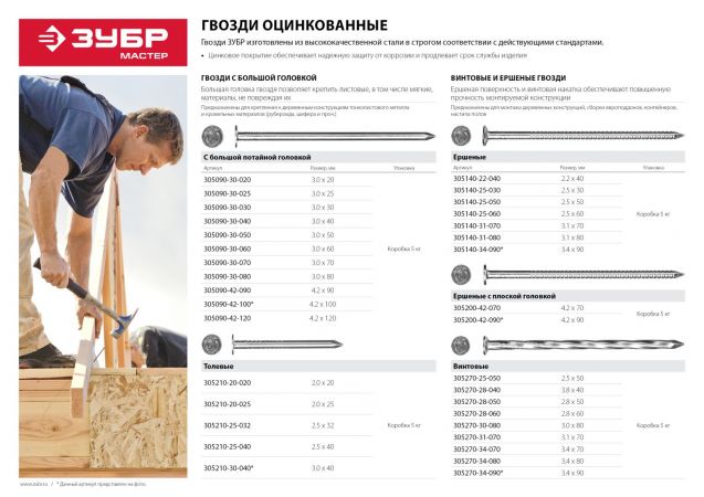 Гвозди ершеные с плоской головкой, оцинкованные, 70 х 4.2 мм, 5 кг, ЗУБР Гвозди ершеные с плоской головкой, оцинкованные, 70 х 4.2 мм, 5 кг, ЗУБР