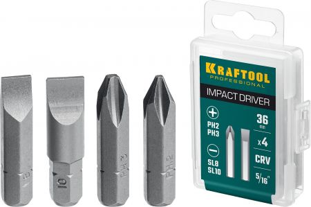 Биты для ударной отвертки 4 шт 36 мм, KRAFTOOL