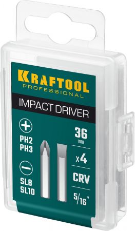 Биты для ударной отвертки 4 шт 36 мм, KRAFTOOL