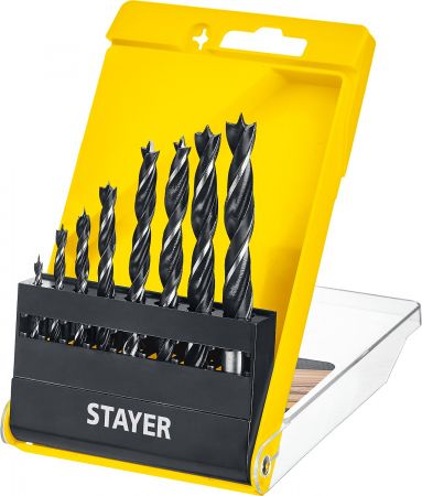 Набор STAYER свёрла по дереву, в боксе, 3, 4, 5, 6, 7, 8, 10мм, 8шт
