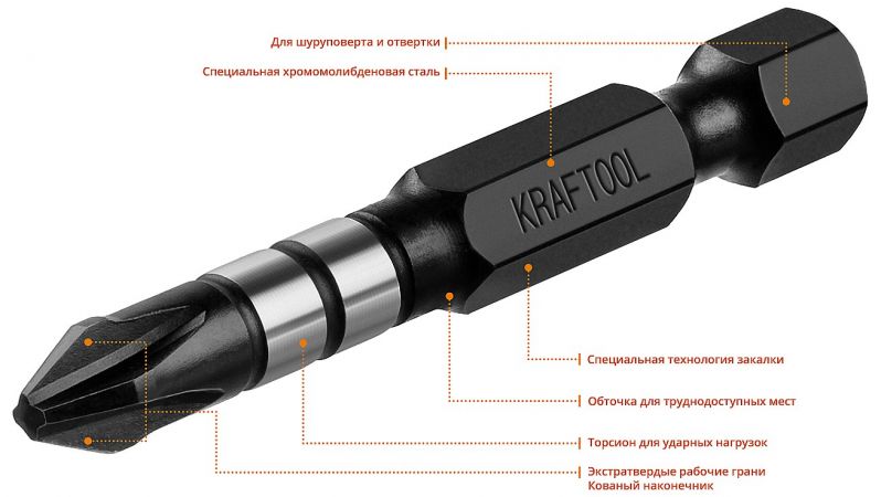 Биты KRAFTOOL Impact Pro, Philips, тип хвостовика E 1/4", PH2, 50мм, 10шт, в пластиковом боксе Биты KRAFTOOL Impact Pro, Philips, тип хвостовика E 1/4", PH2, 50мм, 10шт, в пластиковом боксе