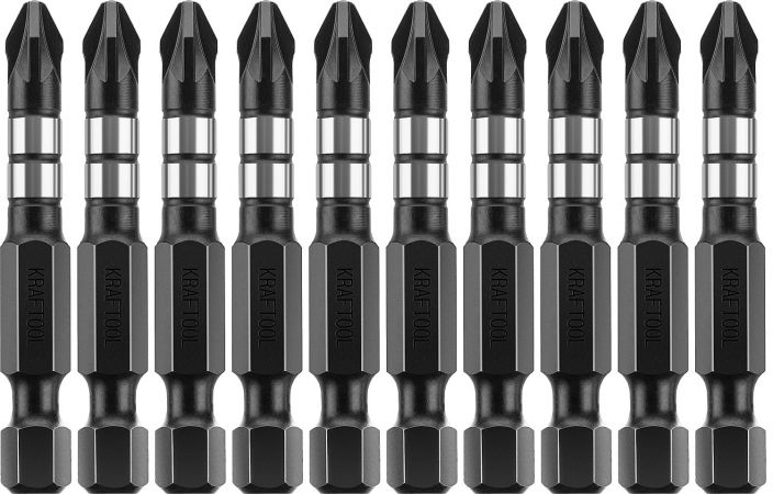 Биты KRAFTOOL Impact Pro, Pozidriv, тип хвостовика E 1/4", PZ2, 50мм, 10шт, в пластиковом боксе Биты KRAFTOOL Impact Pro, Pozidriv, тип хвостовика E 1/4", PZ2, 50мм, 10шт, в пластиковом боксе