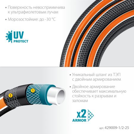 GRINDA ULTRA 6, 1/2″, 25 м, 30 атм, шестислойный, двойное армирование, поливочный шланг, PROLine (429009-1/2-25) GRINDA ULTRA 6, 1/2″, 25 м, 30 атм, шестислойный, двойное армирование, поливочный шланг, PROLine (429009-1/2-25)