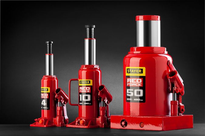 STAYER RED FORCE 8т 230-457мм домкрат бутылочный гидравлический STAYER RED FORCE 8т 230-457мм домкрат бутылочный гидравлический