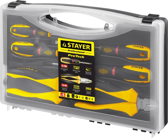 Набор слесарно-монтажного инструмента STAYER PROFI ULTRA: 4 отвертки, плоскогубцы и бокорезы, 6 предмета 