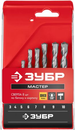 ЗУБР Мастер 8 шт: d 3-4-5-6-7-8-9-10 мм набор сверл по бетону ЗУБР Мастер 8 шт: d 3-4-5-6-7-8-9-10 мм набор сверл по бетону