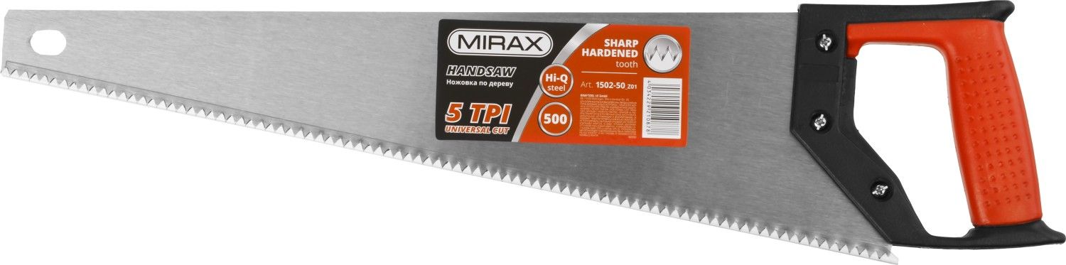 Ножовка по дереву (пила) MIRAX Universal 500 мм, 5 TPI, рез вдоль и поперек волокон, для крупных и средних заготовок Ножовка по дереву (пила) MIRAX Universal 500 мм, 5 TPI, рез вдоль и поперек волокон, для крупных и средних заготовок