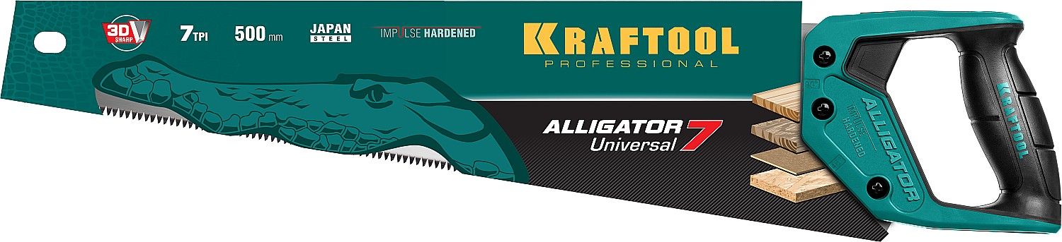 Ножовка по дереву (пила) KRAFTOOL UNIVERSAL 500 мм, 7 / 8 TPI, рез поперек и вдоль волокон, зуб универсальный Ножовка по дереву (пила) KRAFTOOL UNIVERSAL 500 мм, 7 / 8 TPI, рез поперек и вдоль волокон, зуб универсальный