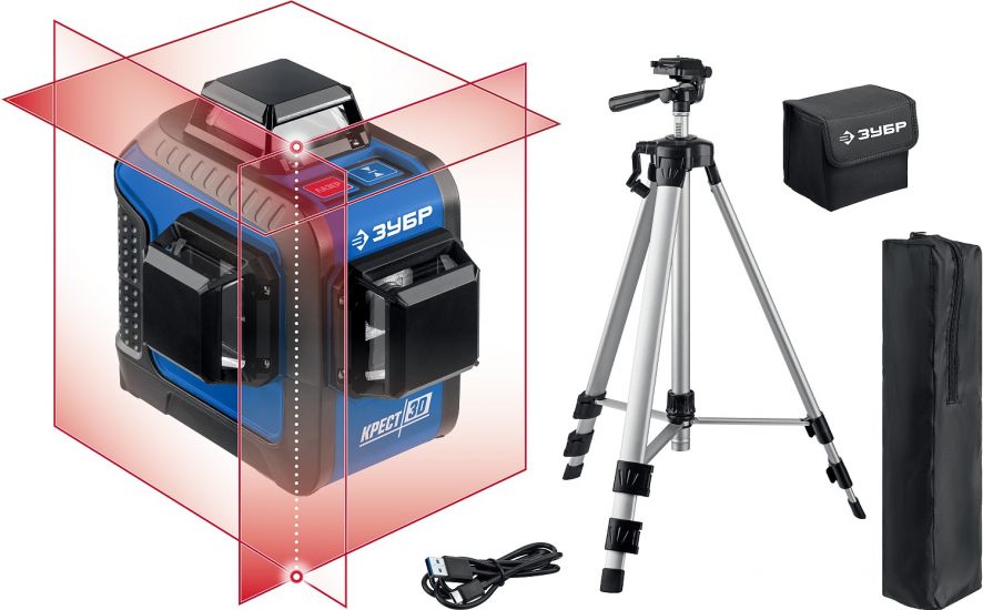 ЗУБР КРЕСТ 3D №2 нивелир лазерный 3х360°, 20м/70м, точн. +/-0,3 мм/м, штатив
