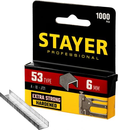 STAYER 6 мм скобы для степлера тонкие тип 53, 1000 шт