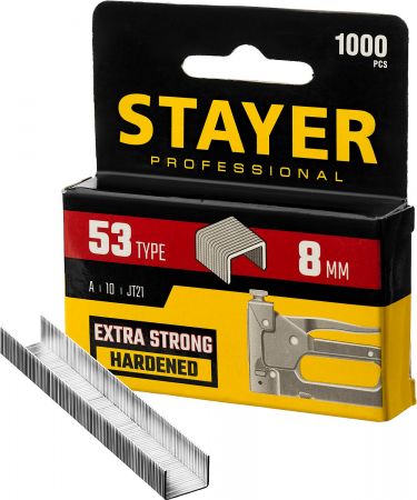 STAYER 8 мм скобы для степлера тонкие тип 53, 1000 шт