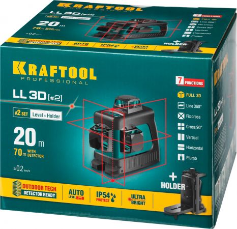 KRAFTOOL LL 3D #2 нивелир лазерный с держателем ВМ1, в коробке KRAFTOOL LL 3D #2 нивелир лазерный с держателем ВМ1, в коробке
