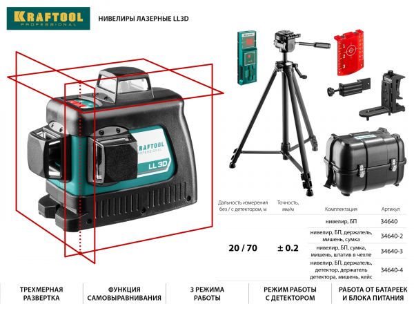 KRAFTOOL LL 3D #2 нивелир лазерный с держателем ВМ1, в коробке KRAFTOOL LL 3D #2 нивелир лазерный с держателем ВМ1, в коробке