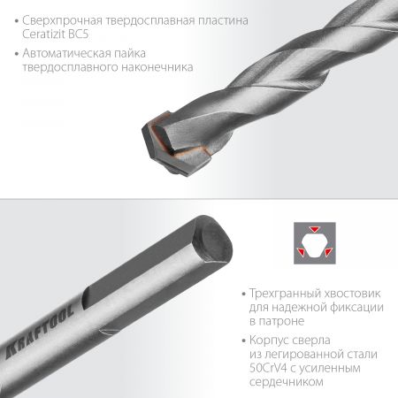 KRAFTOOL HARD 12 х 160 мм специальное cверло по твёрдым материалам KRAFTOOL HARD 12 х 160 мм специальное cверло по твёрдым материалам