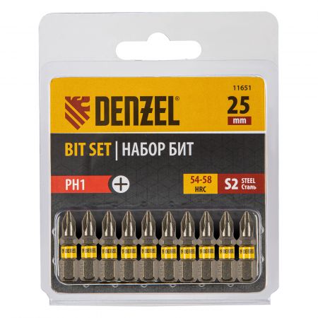 Бита PH1х25, сталь S2, шестигранный профиль, 10 шт. Е 6,3 Denzel Бита PH1х25, сталь S2, шестигранный профиль, 10 шт. Е 6,3 Denzel