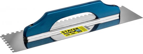 STAYER Eхpert 480 130х480мм, 8х8 мм, гладилка  "Швейцарская" нержавеющая с пластиковой ручкой, зубчатая