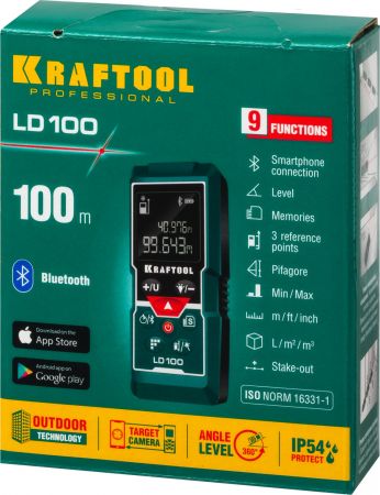 Дальномер "LD-100" лазерный, дальность 5см - 100м, точность 1,5 мм, KRAFTOOL 34765 Дальномер "LD-100" лазерный, дальность 5см - 100м, точность 1,5 мм, KRAFTOOL 34765