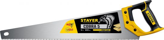 Ножовки по дереву (пила) STAYER TopCut 500 мм, 5 TPI, прямой крупный зуб 5 TPI: быстрый рез поперек волокон, для крупных и средних заготовок