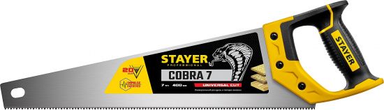 Ножовка универсальная (пила) STAYER Universal 400 мм, 7 TPI, закаленный зуб, рез вдоль и поперек волокон, для средних заготовок, фанеры, ДСП, МДФ