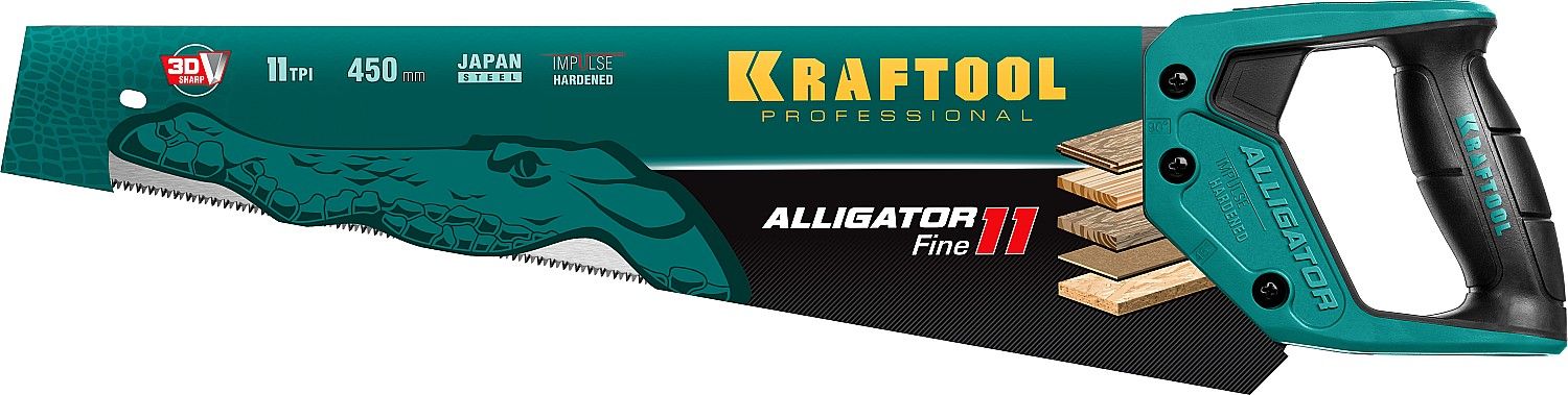 Ножовка для точного реза "Alligator 11", 450 мм, 11 TPI 3D зуб, KRAFTOOL