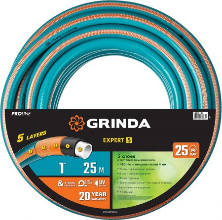 GRINDA PROLine EXPERT 5 1", 25 м, 25 атм, шланг поливочный, армированный, пятислойный