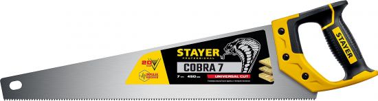 Ножовка универсальная (пила) STAYER Universal 450 мм, 7 TPI, универсальный зуб, рез вдоль и поперек волокон, для средних заготовок, фанеры, ДСП, МДФ