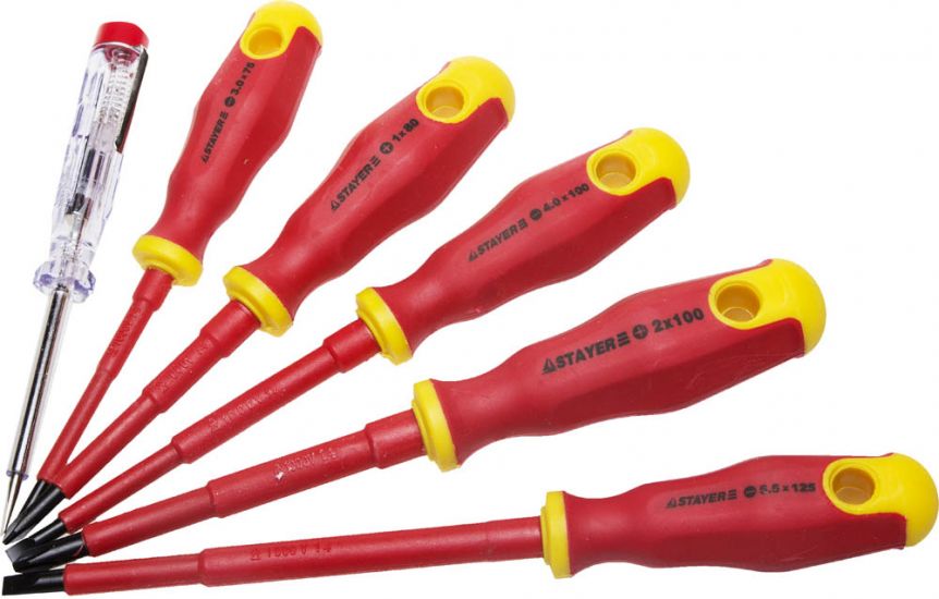 Набор STAYER PROFI ELECTRO: Отвертки диэлектрические, тестер, 100-250В, Cr-V, 6шт 