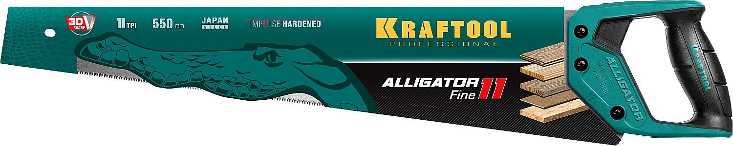Ножовка для точного реза "Alligator 11", 550 мм, 11 TPI 3D зуб, KRAFTOOL
