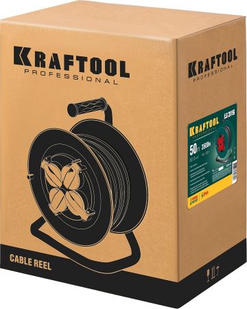 P-315 удлинитель на катушке, 50 м, 3500 Вт, 4 гнезда, IP44, ПВС 3x1,5 кв мм, KRAFTOOL