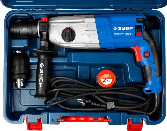 Перфоратор SDS-plus, ЗУБР Профессионал ЗП-28-800 КМ, БЗП "МИГ", реверс, горизонтальный, мет. редукт, 3.2Дж, 0-1200об/мин, 0-4800 уд/мин, 800Вт, кейс