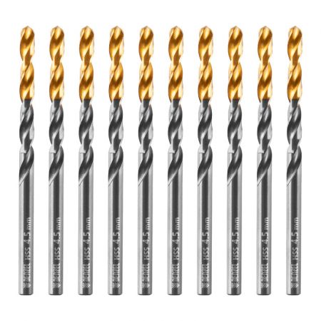 Сверло по металлу, 4,5 мм, HSS-Tin, Golden Tip, 10 шт. Denzel