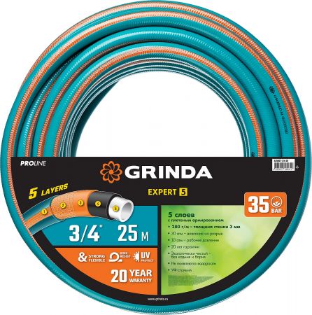 GRINDA PROLine EXPERT 5 3/4", 25 м, 30 атм, шланг поливочный, армированный, пятислойный GRINDA PROLine EXPERT 5 3/4", 25 м, 30 атм, шланг поливочный, армированный, пятислойный