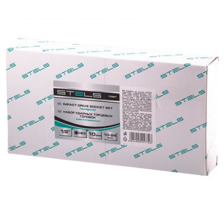 Набор шестигранных ударных торцевых головок, 1/2, 10-24 мм, 10 шт, Stels