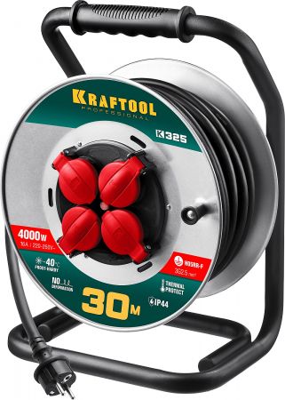 K-325 удлинитель на катушке  30 м, 4000 Вт, 4 гнезда, IP44, КГ 3x2,5 кв мм, KRAFTOOL