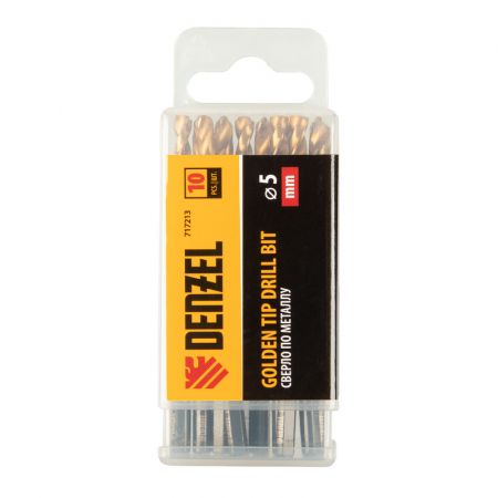 Сверло по металлу, 5 мм, HSS-Tin, Golden Tip, 10 шт. Denzel Сверло по металлу, 5 мм, HSS-Tin, Golden Tip, 10 шт. Denzel